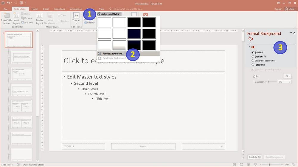 Click Format Background... to activate Format Background pane