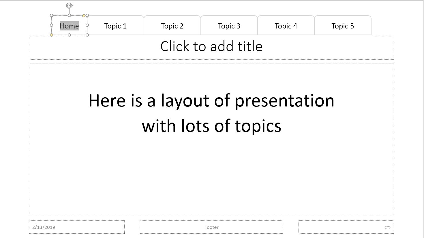 layout of presentation with lots of topics