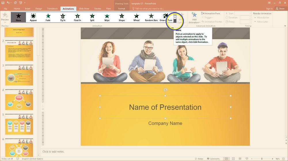 PowerPoint Animations & Transitions: In Animation group  click on the down arrow