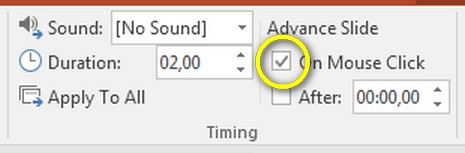 Disable the checkbox in the Timing group