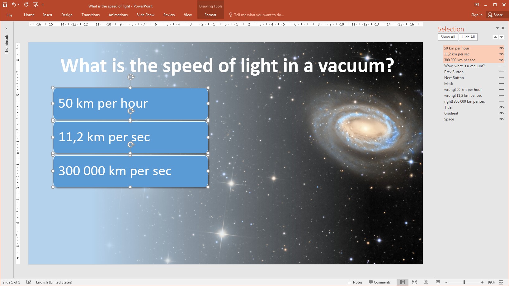 PowerPoint Triggers: Making Interactive Presentation. Answer options as triggers