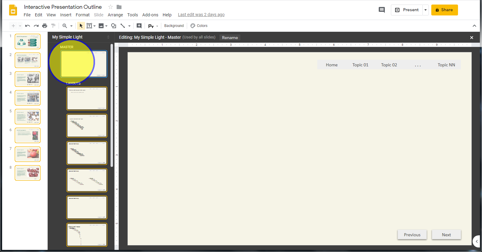 Making an Interactive Google Slides Presentation: Click on the thumbnail named Master