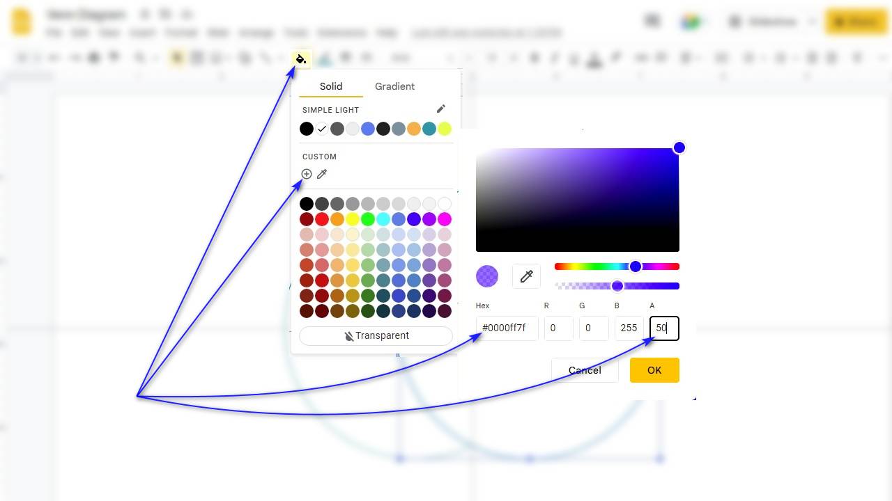 How to Create a Venn Diagram Using Google Slides: Fill Color tool