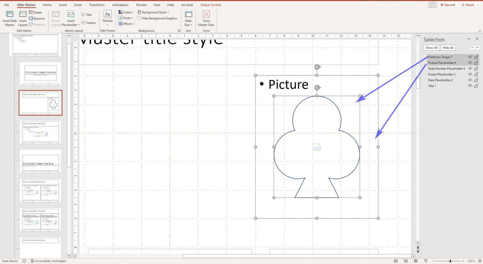 1) on the Selection Pane, click on the placeholder, then 2) while holding Ctrl, click on the "ice cream cone"