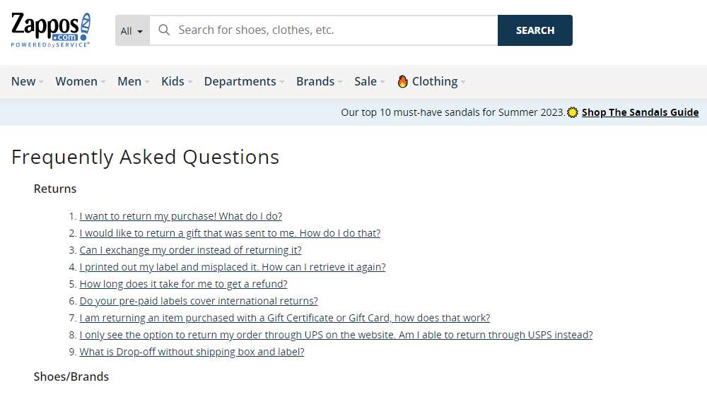 Zappos FAQ Page to convert into FAQ Word Template