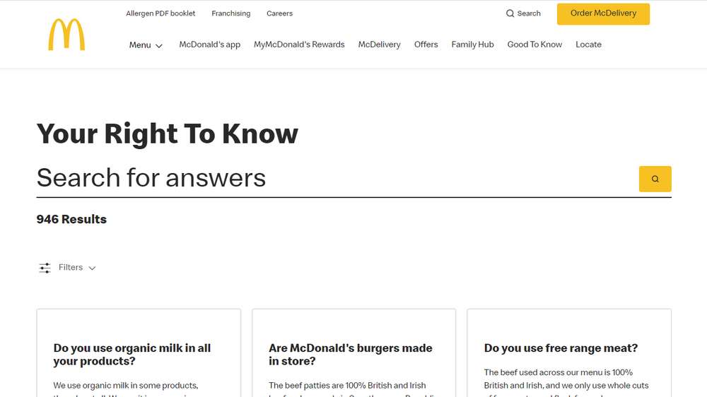 McDonald’s FAQ Page to convert into FAQ Word Template