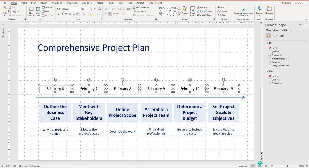 How to Create a Timeline Using PowerPoint - Comprehensive Project Plan