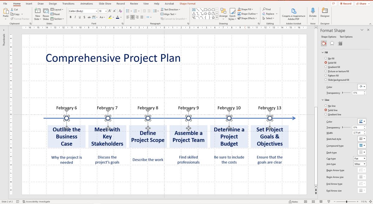 How to Create a Timeline Using PowerPoint - Comprehensive Project Plan