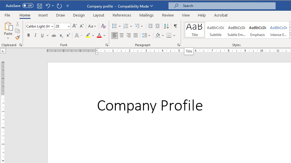 Launch MS Word on your computer and type "Company Profile" in the first line.