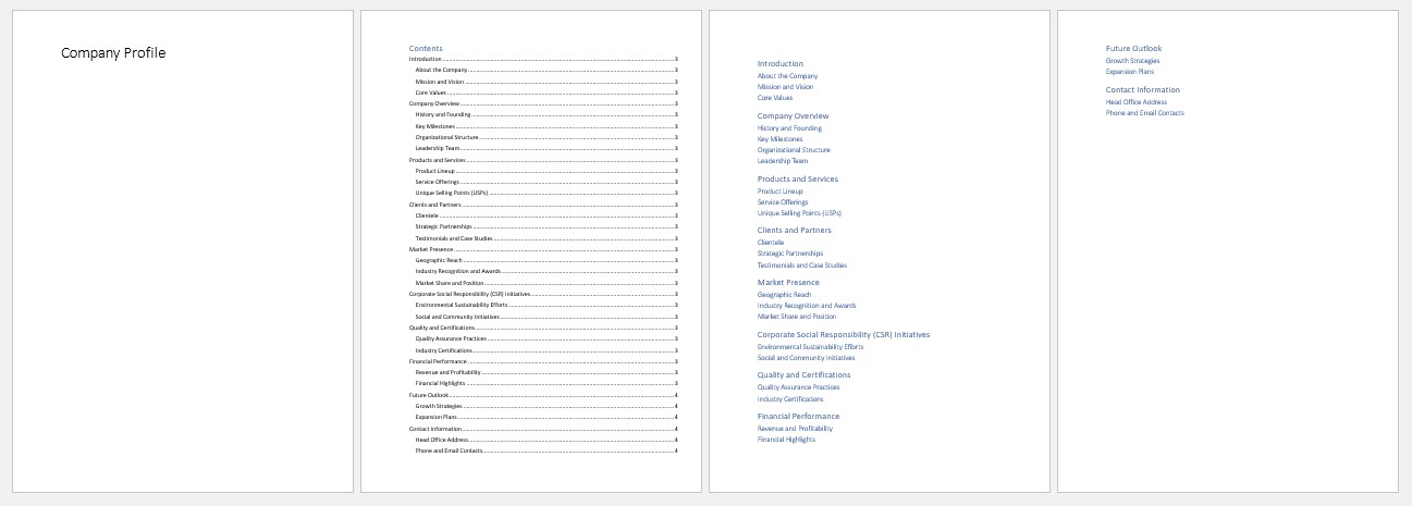 Fill your MS Word document "Company Profile" with content