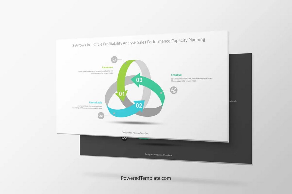 3 Arrows in a Circle Profitability Analysis Sales Performance Capacity Planning - Free Google Slides theme and PowerPoint template
