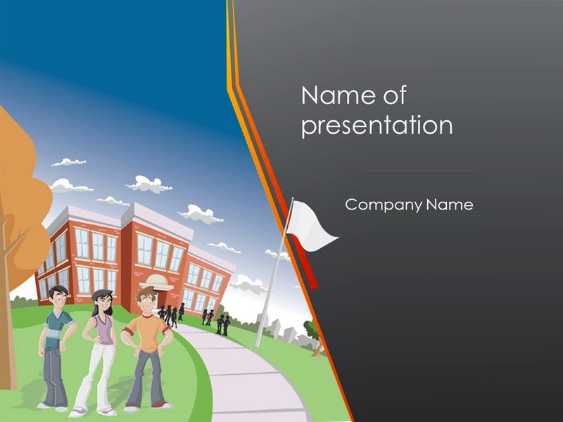 High School Building and Students PowerPoint Template and Google Slides Theme

