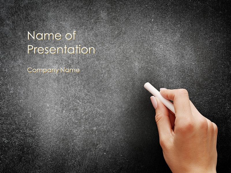 Female Hand Writing by White Chalk on Blackboard PowerPoint Template and Google Slides Theme
