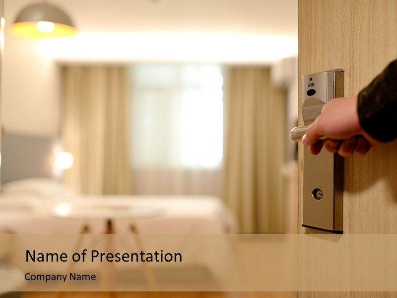 A Person Hand Opening Hotel Room - Google Slides theme and PowerPoint template
