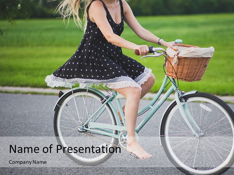 Barefoot Woman Riding Bicycle - Google Slides theme and PowerPoint template
