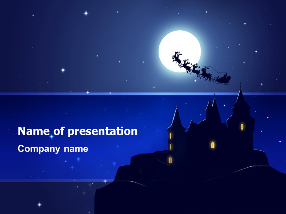 Christmas Presentation -- Santa's Sleigh On The Background Of The Moon PowerPoint Template and Google Slides Theme
