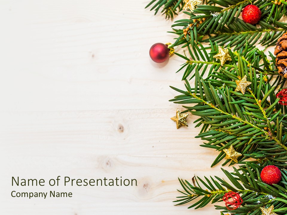 Christmas Tree Branches on Wooden Table - Free Google Slides theme and PowerPoint template
