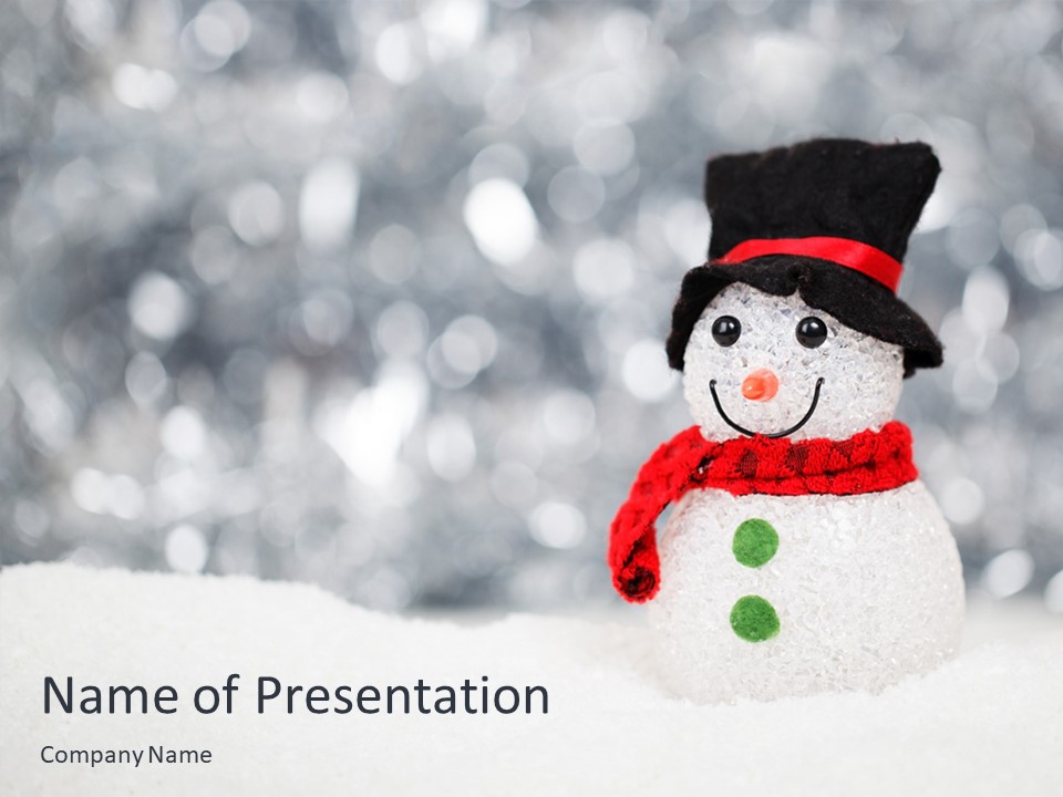 Snowman Against Blurred Festive Bokeh Background - Free Google Slides theme and PowerPoint template
