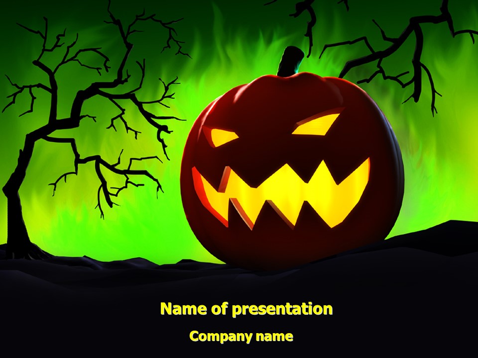 Jack-o-lantern On Scary Green Background - Free Google Slides theme and PowerPoint template -- Free Halloween Presentation -- Free Halloween Presentation
