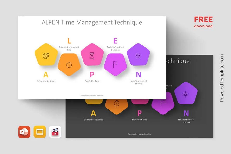 Free Time Management Pentagon Model - ALPEN Method Presentation Template - Free Google Slides theme and PowerPoint template