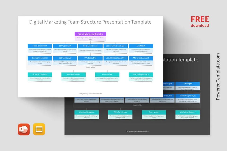 Free Digital Marketing Team Structure Presentation Template - Free Google Slides theme and PowerPoint template