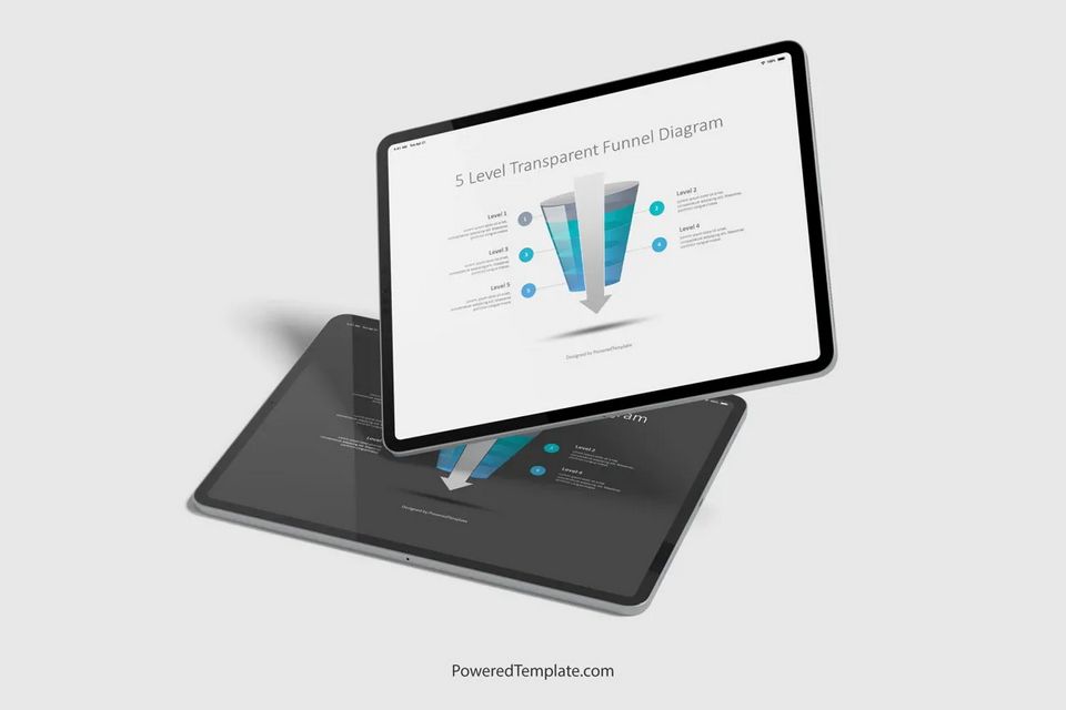 5 Level Semi Transparent Funnel Diagram - Free Google Slides theme and PowerPoint template
