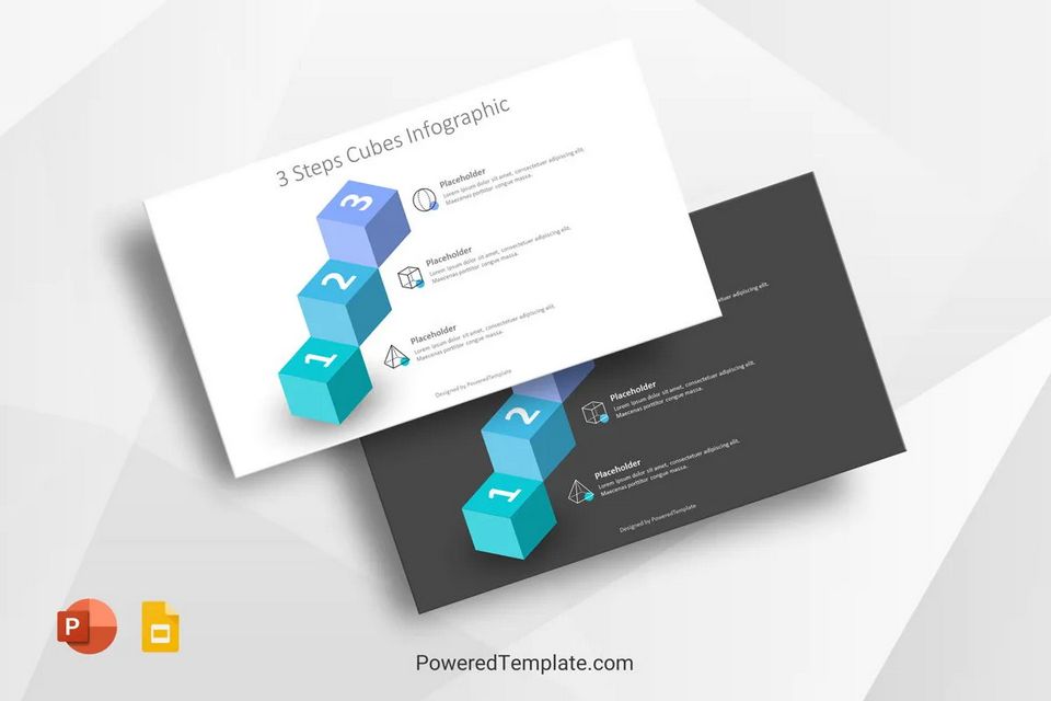3 Steps Cubes Infographic - Free Google Slides theme and PowerPoint template