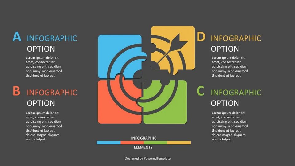 Four Puzzle Pieces Target Infographic - Free Google Slides theme and PowerPoint template