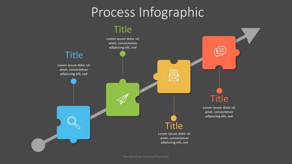 Up Diagonal Arrow with 4 Puzzle Pieces - Free Google Slides theme and PowerPoint template