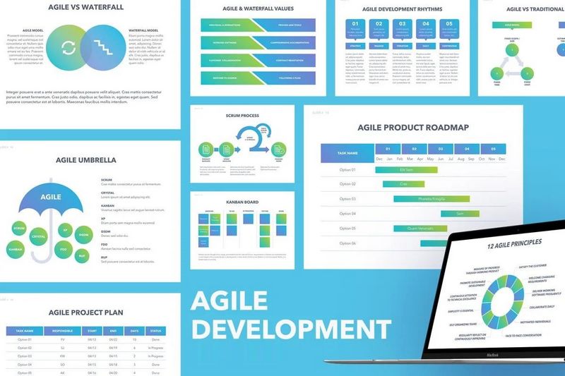Three Agile Development Presentation Templates for PowerPoint, Google Slides, and Keynote